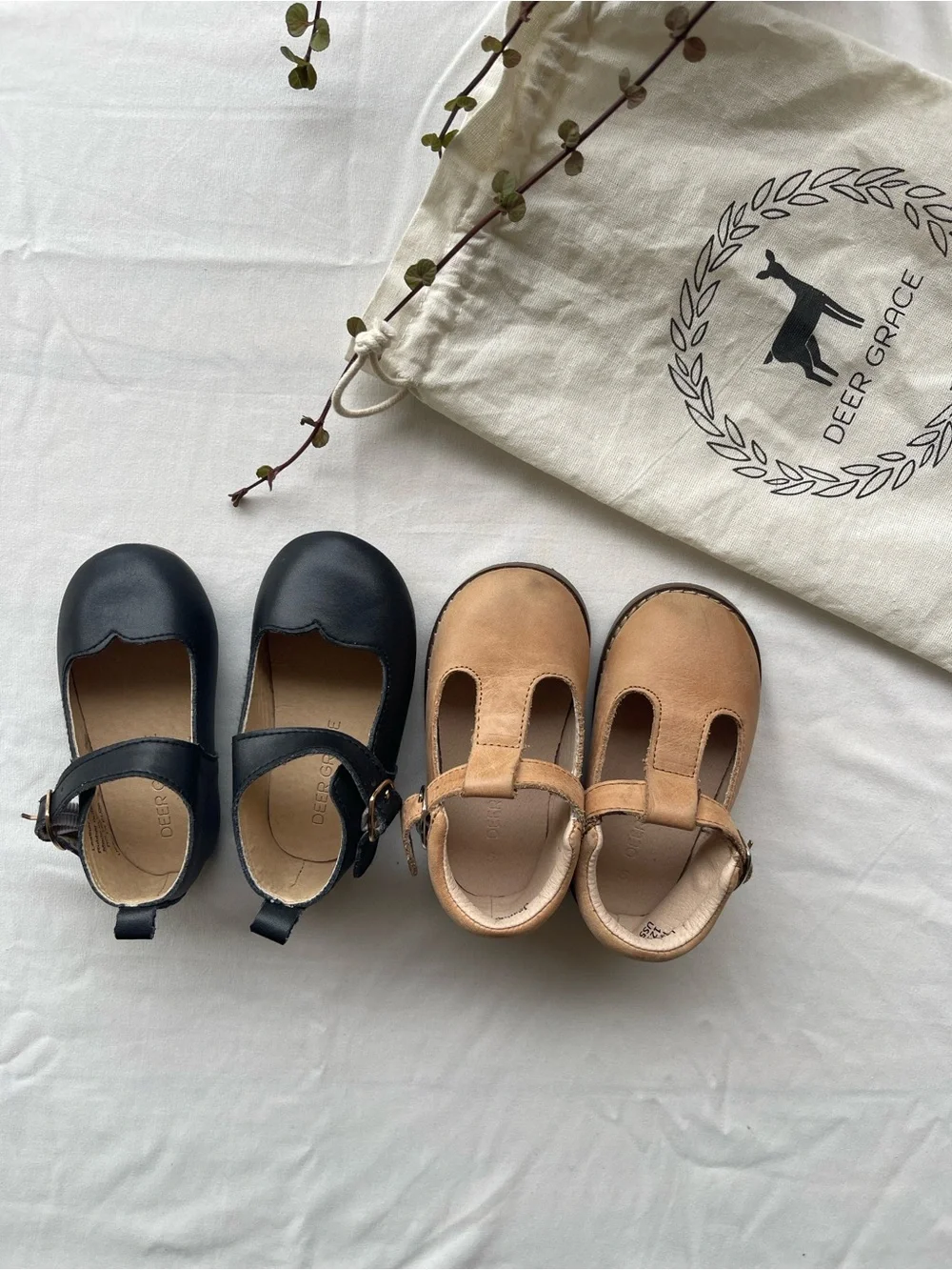 Deer Grace Girls Black Mary Jane & Tan Classic T-Bar Shoes (2 pairs)